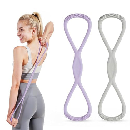 Figure 8 Resistance Band with Handles, for Home Gym,Yoga & Physical Therapy - color: 15lb Purple + 25lb Gray