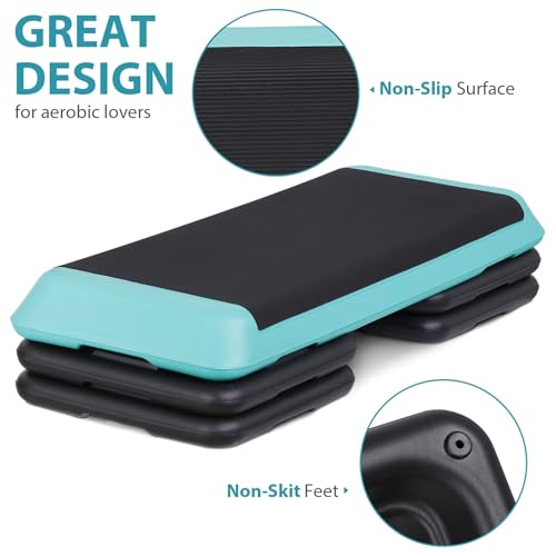 ZenStyle 43" Adjustable Aerobic Stepper Bench with 4/6/8 Inch Risers, Non-Slip Surface for Cardio, Strength Training & Home Fitness Workout - color: Turquoise