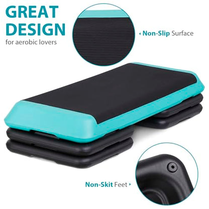 ZenStyle 43" Adjustable Aerobic Stepper Bench with 4/6/8 Inch Risers, Non-Slip Surface for Cardio, Strength Training & Home Fitness Workout - color: Turquoise