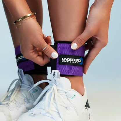 Myosource Kinetic Bands Tumble Pro X Ankle Straps Kit – Cheerleading Standing Tumbling Equipment, Gymnastics Backhandspring Trainer – Includes Flexibility Stunt Stretch Strap – Blue, Pink, Purple - color: Purple