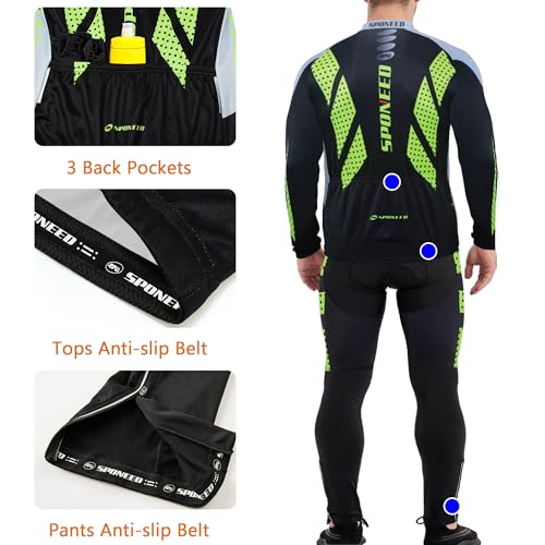 sponeed Men's Cycling Jersey Full Sleeve Riding Wear Long Sleeve T Shirts Pants - color: Green, size: X-Large