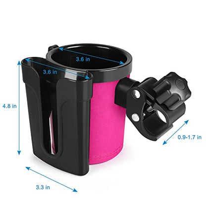 Accmor Stroller Cup Holder with Phone Keys Holder, 3-in-1 Universal Cup Holder, Drinks Bottle Holder for Stroller, Bike, Wheelchair, Walker, Scooter - color: Black Pink