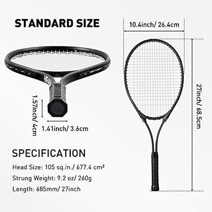HIRALIY 27-Inch Tennis Racket for Adults with Ball and Carry Bag - color: Light Black-1 Pack