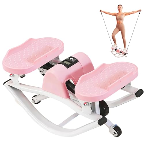 Rocking Stepper Side to Side, Low-Impact Lateral Stepper with Resistance Bands for Full Body Toning, Ultra-Quiet No Assembly for Apartment Home Office, Ideal for Beginner Women Men Seniors - color: Pink