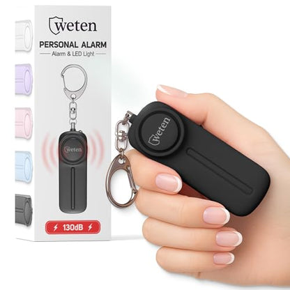 Personal Alarm Keychain for Women Self Defense - Loud Safety Whistle Alert Device with LED Light – 130 dB Emergency Security Handheld Siren Key Chain by WETEN, Black - color: A - Black