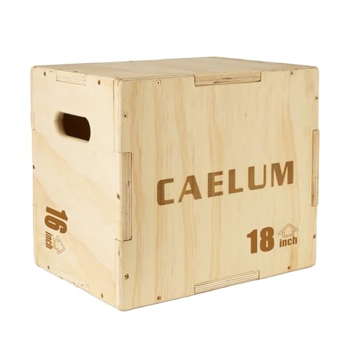 CAELUM 3-in-1 Wood Plyo Box, Non-Slip Plyometric Jump Box for Gym, Squats - color: wood, size: 20" x 18" x 16"