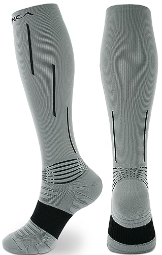 NEENCA Compression Socks for Women & Men 20-30 mmHg Knee High - color: Grey Black, size: Medium