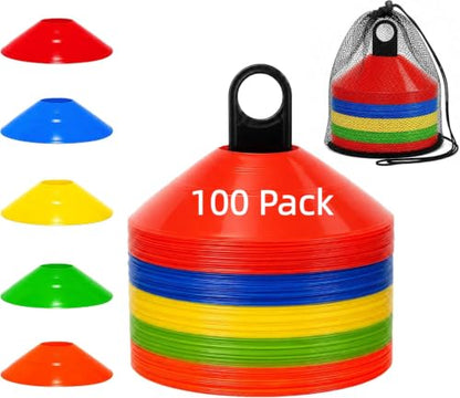 50/100PCS Soccer Cones with Carry Bag & Holder, 5 Color Disc Cones - color: 100 Pack
