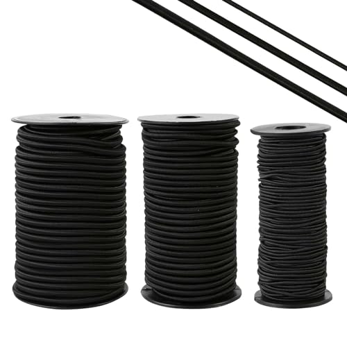 Strong and Durable Bungee Cord Roll - 1/4" x 100ft Elastic Cord, Kayak Stretch String Rope, Bungee Shock Cords for Repairing Tent Poles, DIY, Tie Downs, Black - size: 1/4" x 100ft