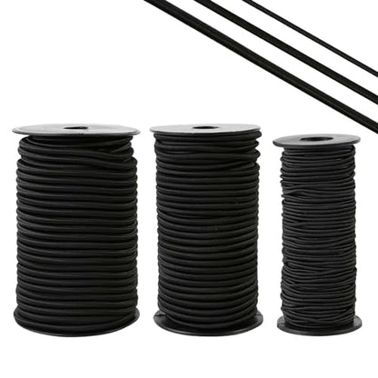 Strong and Durable Bungee Cord Roll - 1/4" x 100ft Elastic Cord, Kayak Stretch String Rope, Bungee Shock Cords for Repairing Tent Poles, DIY, Tie Downs, Black - size: 1/4" x 100ft
