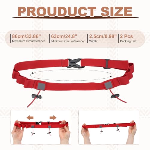 Bib Belt, Race Belt Triathlon Running Number Holder Elastic Comfortable with 6 Gel Loops, Sport Race Bib Holder 2Pcs, Red for Runners/Marathon/Cycling - color: Red