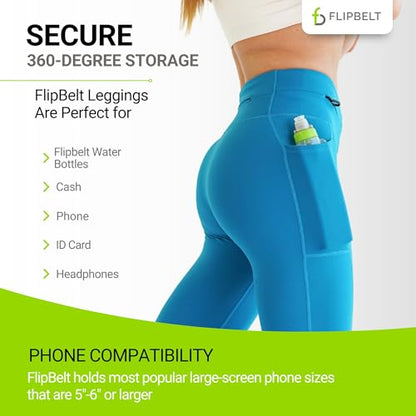 FlipBelt Women's Thermal Fleece-Lined Leggings with Built-in Running Belt with Pockets High-Waisted Moisture-Wicking - color: Blue Bay, size: X-Large