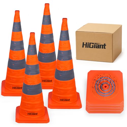 HiGiant 4 Pack 36" Collapsible Traffic Safety Cones, Orange Cones - size: 36inch