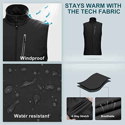 33,000ft Men's Windproof Lightweight Golf Vest Outerwear Sleeveless Jacket - color: Black, size: XX-Large