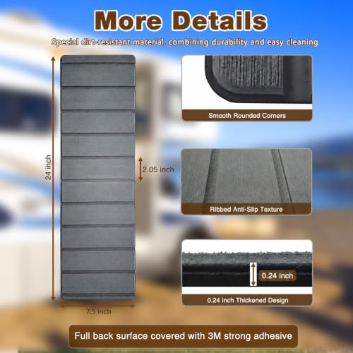 RV Step Covers 4 Pack, 24"x7.5", 6mm Thick High-Density EVA Foam: Self-Adhesive, Non-Slip RV Stair Covers. Trimmable Waterproof for Trailers, Camper, Motorhome. (Space Gray) - color: Space Gray
