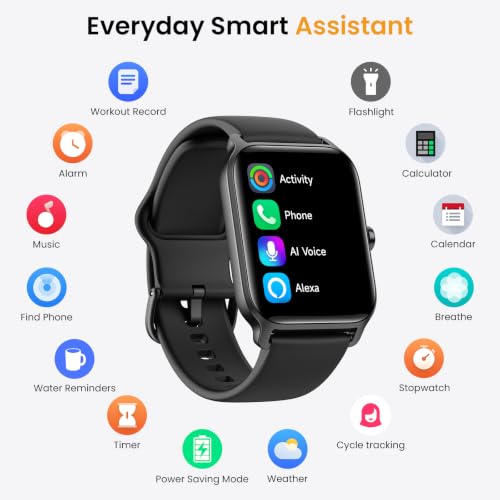 Fitpolo Smart Watches for Men Android & iPhone, Alexa Built-in [1.8" HD Screen] IP68 Waterproof Fitness Watch with Bluetooth Call (Answer/Make), Heart Rate/Sleep/SpO2 Monitor, 105+ Sports Tracker - color: Black
