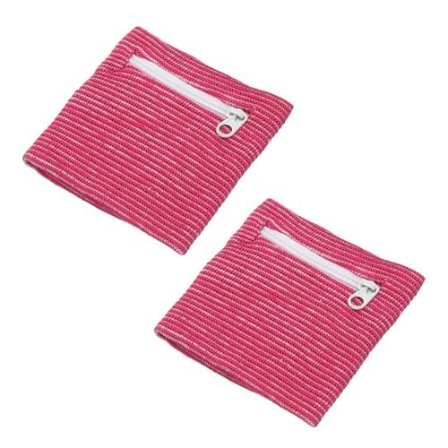 Wrist Wallet Wristband with Zipper, Cotton Wrist SweatBands Sports Absorb Sweat Wristbands - color: Rose Red