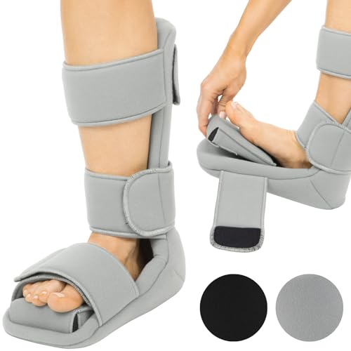 Vive Plantar Fasciitis Night Splint Plus Trigger Point Stretch Wedges - Soft Leg Brace Support, Orthopedic Sleeping Immobilizer Stretch Boot (Small: Men's: Up to 5, Women's: Up to 6.5) - color: Gray, size: Small