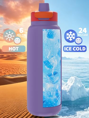 LAOION 28 oz Stainless Steel Insulated Water Bottle - color: Purple, size: 28 Ounces
