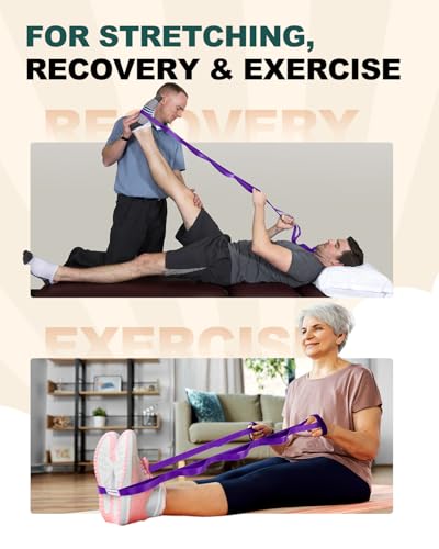 Trideer Non-Elastic Stretching Strap with Loops for Physical Therapy & Rehab, Knee Hip Leg ROM Post-Surgery, Yoga Strap for Stretching, Leg Lifter Strap Mobility Aid, Hamstring Calf Back - color: Purple/75"x1"