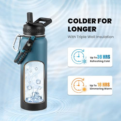 RAYMYLO Insulated Water Bottle 40 oz, Triple Wall Vacuum Stainless Steel - color: Indigo/Black, size: 40 Ounces