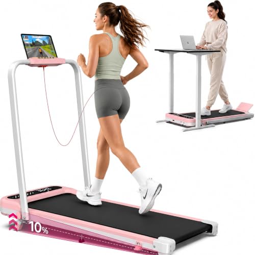 Cardirun Walking Pad with Incline and Stable Handle Bar, Foldable Treadmill - color: PINK