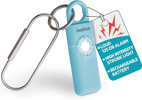 Ivation Personal Rechargeable SOS Alarm, Pocket Size Loud 130dB Sound Safety Siren & LED Panic Strobe Light with Carabiner Keychain Clip for Women, Children & Seniors, Aqua - color: Aqua