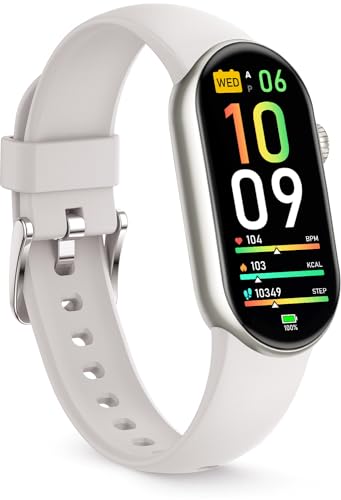 FITVII Slim Fitness Tracker with Blood Oxygen, Blood Pressure, 24/7 Heart Rate and Sleep Tracking, IP68 Waterproof Activity Trackers and Smart Watches with Step Tracker, Pedometer for Women Men - color: OFF White