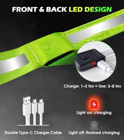 Rechargeable LED Reflective Belt Sash – High Visibility Safety Gear with 5 Colors 11 Light Modes, Adjustable Strap for Night Dog Walking, Running & Biking - color: Green