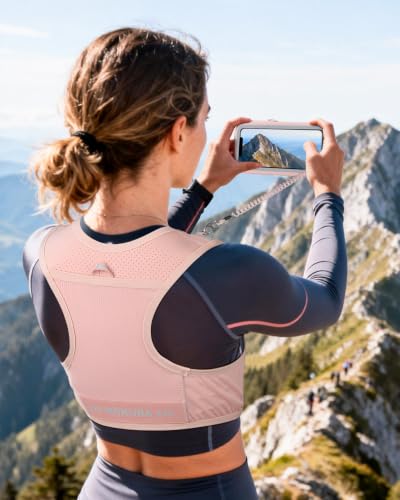 MOKURA Running Vest for Women Men with 500ML Soft Flask & Phone Holder - color: Pink, size: Large