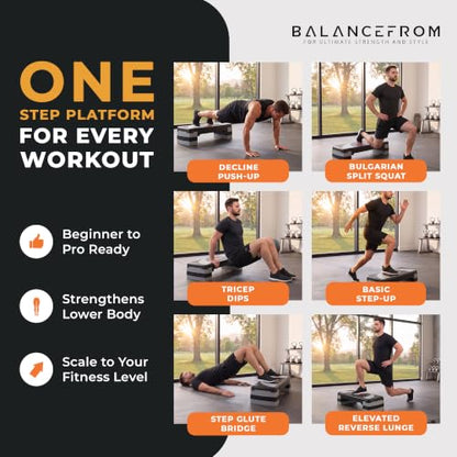 BalanceFrom 31-inch Aerobic Step Platform Trainer with 3 Adjustable Risers - color: Gray
