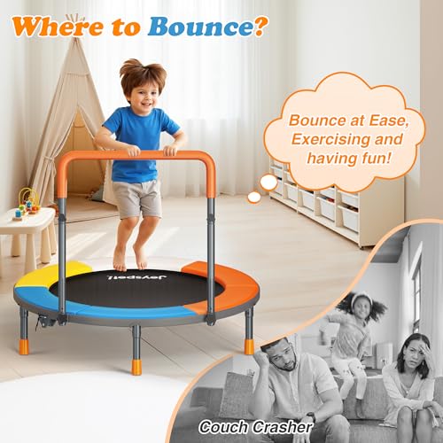 3FT Foldable Mini Trampoline with Height-Adjustable Handle for Kids