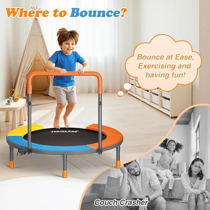 3FT Foldable Mini Trampoline with Height-Adjustable Handle for Kids