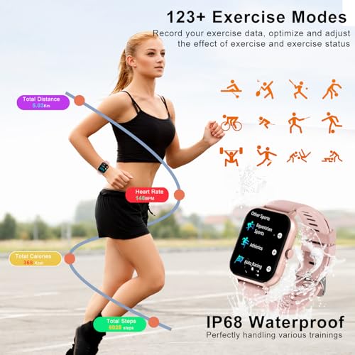 Smart Watch for Men Women Compatible with IOS Android Phone, 1.83" Full Touchscreen IP68 Waterproof Smart Watches,Fitness Tracker with Make/Recive Call 123+ Sport Modes Heart Rate/Sleep Monitor,Pink - color: 1.83"Pink