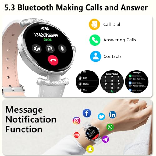 uaue Smart Watches for Women Android iOS, 1.2'' Fitness Trackers with Bluetooth Call (Answer/Make), Smartwatch with Heart Rate,Sleep Monitor, IP68 Waterproof,100+ Sports Mode,White and Silver - color: White and Silver