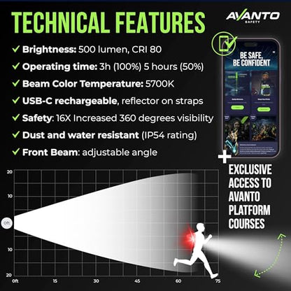AVANTO PRO Chest Light, Original, USB-C Rechargeable, Running Lights for Runners, 500lm Adjustable Beam, 3-5h Use Time, Running Headlamp Flashlights, Walking Lights for Night Walking, Yellow - color: Yellow NP