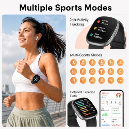 LIVIKEY Bluetooth Calling Smart Watch, 1.83" Display, Step Counter Tracker - color: Black with Blue Frame