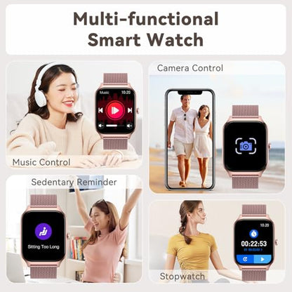 Smart Watch for Women Fitness Tracker: Rose Gold Bluetooth Make Answer Call Digital Mens Watches Waterproof Run Smartwatch Android Phone iPhone Samsung Compatible Sleep Heart Rate Monitor Pedometer