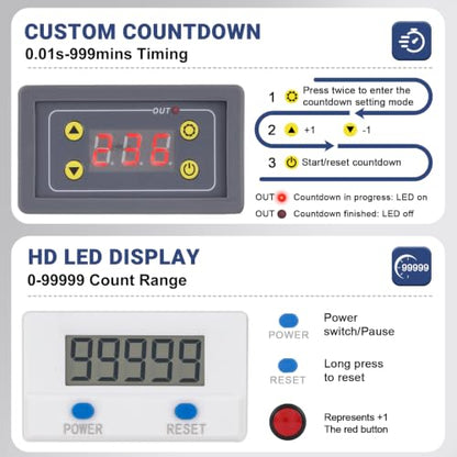 Countdown Tally Counter, 0-99999 Counts & 0.01s-999min Timer