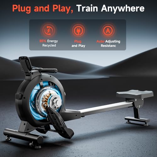 Wenoker Rowing Machine for Home, Magnetic Rower Machine, 350 LB Weight Capacity, 16-Level Silent Resistance Row Machine for Gym Exercise - color: Black brown