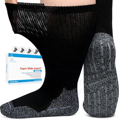 Bulinlulu Extra Width Diabetic Socks Men Women-4 Pairs Wide Edema Sock for Swollen Feet,Non Slip Cast Bariatric Socks 13-15 - color: Dark Navy Blue