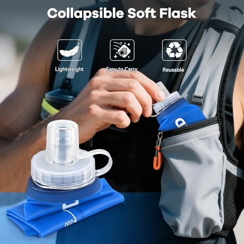 WEMEET 24oz Collapsible Soft Water Bottle, BPA-Free, Soft Flask with Bite Valve, for Climbing, Running, Hiking, Marathon (Bule & Grey, 2Pack) - style: 24 Ounces