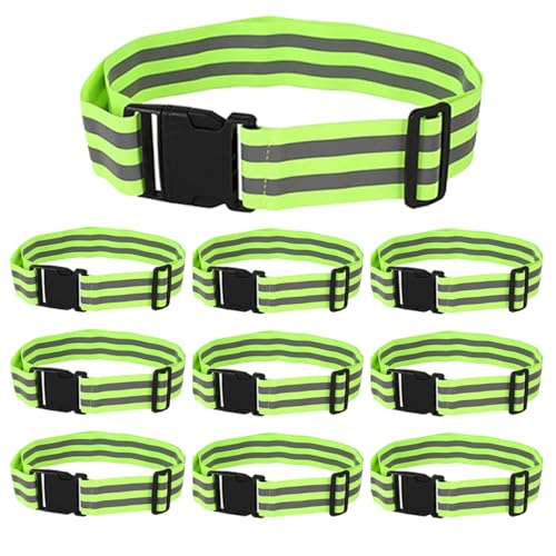 10 Pack Reflective Running Vests with Slap Bands, High Visibility Safety Reflective Reflector Vest Running Gear for Night Walking Cycling Hiking Jogging - color: C-10pcs Green Belts