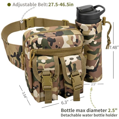Fanny Pack Waist Bag, Lightweight Waist Pack with Detachable Water Bottle Holder & 5 Pockets, Hydration Hip Packs for Men Women Hiking Running Dog Walking Cycling Outdoor Workout Travel - CP Camo - color: CP Camo - Bottle Holder