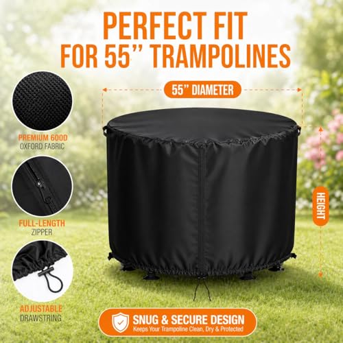 55" Round Kids Trampoline Cover, 600D with Drawstring & Buckles
