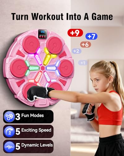 Music Punching Machine, Boxing Trainer with Rhythm Lights - color: Pink