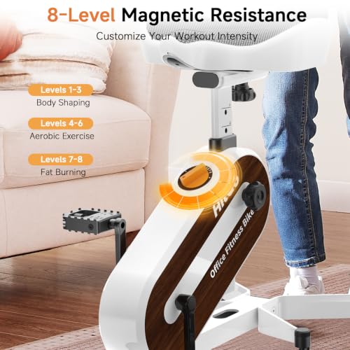 HitGo Office Exercise Bike Desk Chair,330 lbs Heavy Duty Under Desk Bike with 9-Level Height Adjustable Seat 24.4"-33.8",8-Level Resistance & Rolling Wheels,Quiet Fitness Chair for Home Office - color: White