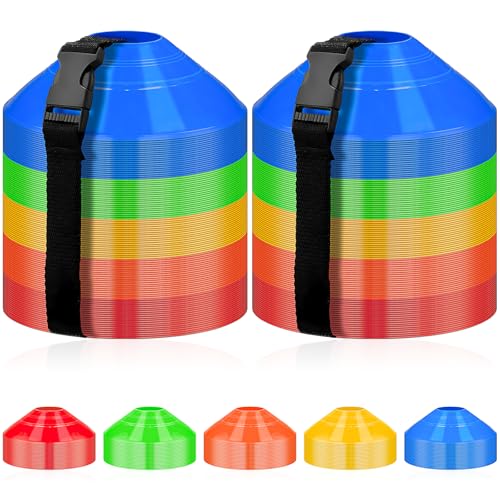 100 Pack Soccer Cones with Carry Strap, Agility Disc Cones, Field Markers