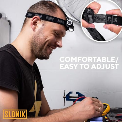 SLONIK Headlamp Rechargeable - 1000 Lumen LED USB Rechargeable Headlight - IPX4 Waterproof Head Lamp with Bright 60 ft Flashlight Beam - Hiking & Outdoor Camping Gear, Black - LED Headlamp - color: Black, size: 1000l Gen 2