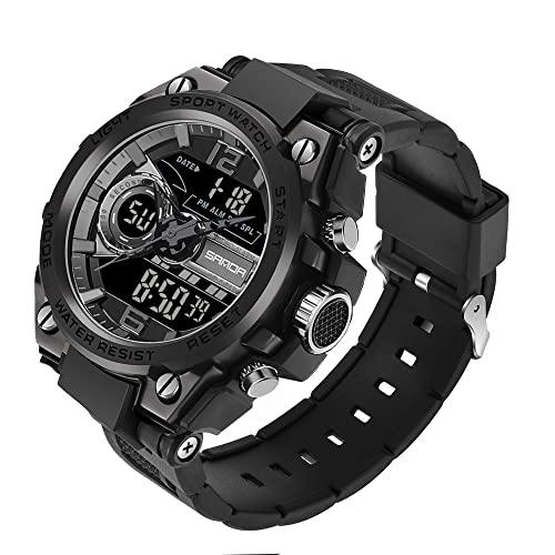 KXAITO Men's Watches Sports Outdoor Waterproof Military Watch Date Multi Function Tactics LED Alarm Stopwatch - color: 6092_Black 08